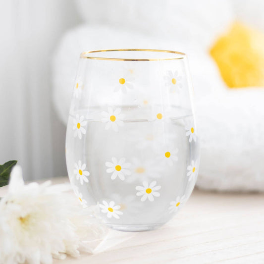 Volledig bedrukt wijn- of waterglas zonder steel met madeliefjesprint 🌼
